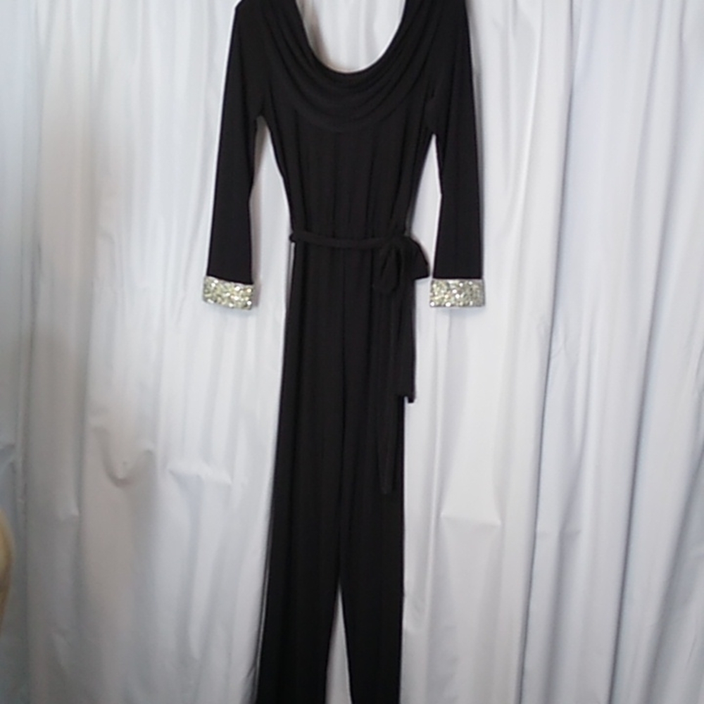 Marina flowy jumpsuit with rhinestone cuffs and back band - size 8, never worn